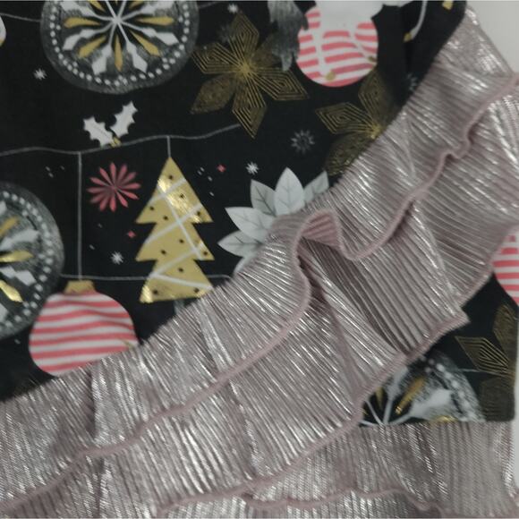 Counting Daisies Christmas Dress Size 10 Black Pink Horses,Ruffles, Trees - Picture 4 of 6